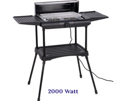 Elektrische Barbecue - 2000W- Staand Model - Grilloppervlak (LxB) 36x24 cm -Zijtafels - Compact- Zwart