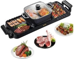 Elektrische BBQ - Pan Grill en Hot Pot - Krachtig 2400W - Draagbaar en Rookvrij - Afneembare Anti-aanbaklaag - BBQ - Gourmet - Grill - Kookgerei - Koken - Grillen