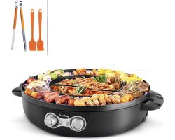 Hotpot Pan Koreaanse BBQ-grill Hot Pot Elektrisch 220V 2200W 2-in-1 Chinese fondue binnengrill Elektrische rookloze barbecue Shabu Shabu Hotpot