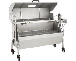 Speenvarkensgrill - 60 kg RVS rotisserie in hoogte verstelbaar - kruidenpotje & reinigingsborstel & handvat elektrische grill met deksel