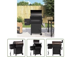 The Living Store Multifunctionele Pelletbarbecue - 104 x 47 x 88 cm - Duurzaam materiaal - Houtpellets - 6-in-1 veelzijdigheid - Inklapbare poten en wielen - Eenvoudig schoon te maken - Extra opbergruimte - Kleur- zwart - Materiaal- ijzer