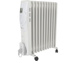 2500W olieradiator met 11 ribben, 3 warmtestanden, LCD-display, timer, instelbare thermostaat, handvat, wielen en kabelhouder, oververhittings- en kantelbeveiliging - mobiele, stille en energiezuinige bijverwarming voor grote kamers tot 30 m², wit