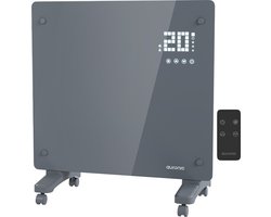 Auronic Elektrische Kachel – Convectorkachel met Thermostaat en Afstandsbediening - Glazen Paneelverwarming - 1000W Heater - Grijs