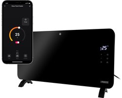 Elektrische kachel – Princess Glazen paneelverwarming 348150 Convectorkachel - Ingebouwde Thermostaat - Bediening met App – Verwarming - Inclusief mobiele app - LED touchscreen - 1500W – 76 x 38 cm - 24 m² – Vrijstaand/Wandmontage – Energiezuinig