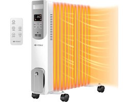 Elektrische - Olieradiator - LED display - zwart - 2500W - 3 warmteniveaus - verrijdbaar - met afstandsbediening