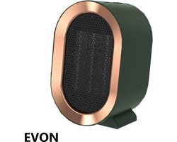 EVON GROEN Elektrische Kachels – Camping kachel - Bijverwarming - Verwarming - Ventilatorkachel – Mini Ventilatorkachel – Uniek - 1200W - Mini Kachel - Heater – Keramisch – Snel Kamer Verwarmer – Straalkachel – Kamer Verwarming – Chauffage