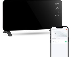 FlinQ Smart Convectorkachel - Elektrische Kachel met WiFi - Verwarming met Thermostaat - Geschikt voor de Badkamer - Ook als Wandkachel - Electrische Verwarmingspaneel met 2000W - Zwart