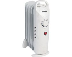 Perel 700W Olieradiator met 7 ribben, instelbare thermostaat, handvat, wielen, oververhittings- en omvalbeveiliging, geruisloze en energiezuinige ruimteverwarmer voor kamers tot 15 m², wit