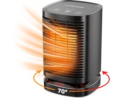 Vulpes Goods® Tech - Elektrische Kachel - Elektrische Verwarming voor Binnen - Ventilatorkachel - Keramische Kachel - Heater - 3 Standen - 950W - LED Indicatie - Roterend - Zwart - Incl. schoonmaakdoek - PRO versie