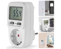 Cheqo® Energiemeter - Stroomverbruikmeter - voor Nauwkeurige Energieberekening - Voor Binnen - ABS - Geaard - 10.8 x 6.4 x 7.4 cm - LCD Display - Gebruiksvriendelijk - Verbruiksmeter - Energiekosten - Stopcontact - Kwh Meter - Elektriciteitsmeter