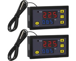 Digitale lcd-thermostaat temperatuurregelaar -DC 12 V 20 A- besturingsschakelaar -50-110 graden Celsius- met temperatuursonde alarm bij hoge temperatuur voor koelkast transparant 2 stuks. .