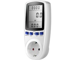 DrPhone PowerSense - Digitale LCD-Vermogensmeter – EU-Stekker - Tijd/Watt/Kostenweergave - Frequentie Display – Minimum/Maximum Vermogensweergave - Overbelasting Display - Wit