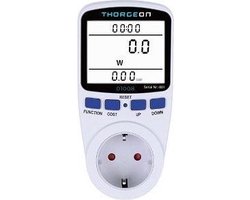 Energiemeter Thorgeon Wit 16A Wit LCD-scherm IP20 01008 LET OP werkt niet op Belgisch stroomnetwerk vanwege aardpin!!