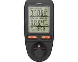 Energiemeter verbruiksmeter met LCD-display - Verbruiksmeter elektriciteit max. 3680 Watt - Kwh meter voor in stopcontact French - Stroomverbruik meter voor thuis - Energiekostenmeter met tijd - Zwart