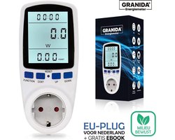 Granida® Energiemeter Verbruiksmeter - Energiekostenmeter - KWh meter - Stroomverbruik meter - Elektriciteitsmeter - Energiekosten - Stopcontact - Achtergrondverlichting - Inclusief Nederlandse Handleiding & Gratis E-book