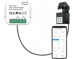 Smart wifi Energie Monitor | Zonnepanelen | 1-klem | Gebruiker & Verbruiker | max 80A | 100-240V | met Slimme App | Tuya | Geschikt voor automatisering