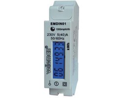 Velleman Professionele kWh meter, 1 fase, voor DIN-railmontage, met lcd-scherm en pulsled, max. 40 A