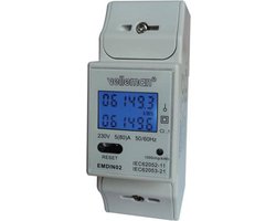 Velleman Professionele kWh meter, 1 fase, voor DIN-railmontage, met resetbare dagteller, totaalteller, lcd-scherm en pulsled, max. 80 A