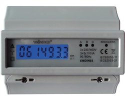 Velleman Professionele kWh meter, 3 fase, voor DIN-railmontage, met lcd-scherm en pulsled, max. 100 A