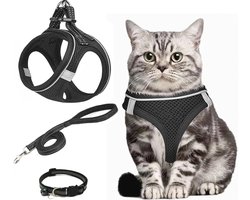 Verstelbaar kattentuig voor katten en puppy's - Ontsnappingsbestendig en ademend harnas met reflecterende riem voor veilig outdoor lopen