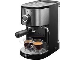 Bestron Espressomachine voor 2 kopjes, Pistonmachine met draaibare stoompijp, 15 Bar pompdruk, 1450W, kleur: zilver