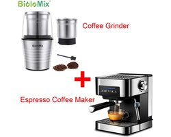 BioloMix - 20 Bar Italiaanse Type Espresso Koffiezetapparaat - Espresso Machine - Machine Met Melkopschuimer Wand Voor Espresso - Inclusief Coffee Grinder - Koffie maler - Cappuccino - latte En Mokka