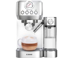 Espressomachine 20 Bar - Koffiemachine met Automatische Melkopschuimer - Pistonmachine Cappuccino & Latte - Italiaanse pomp - Vol RvS - COOK-IT