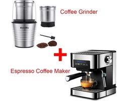 HvK 20-Bar Italiaanse Stijl Espresso Koffiemachine – Espressoapparaat met Melkopschuimer Wand en Koffiemolen – Perfect voor Espresso, Cappuccino, Latte en Mokka