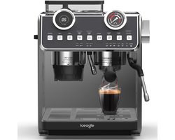 Iceagle Espressomachine met 20-Bar Italiaanse Pomp - 2800W Koffiemachine met Professioneel Melkopschuimmondstuk - koffiezetapparaat met 2 verwarmingssystemen, 2,7 liter, Inclusief Accessoires, Roestvrij Staal/zwart