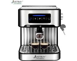 J&R Espresso apparaat - LCD touch espresso koffiemachine- Met Semi-Automatische pomp en melkopschuimer - Koffiezetapparaat- Zilverkleurig - Voor gemalen koffie