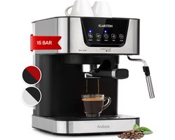 Klarstein Arabica koffiezetapparaat - Espressomachine met stoompijpje - Volautomatische koffiemachine - 15 bar - Watertank 1,5 liter - Verwarmd oppervlak voor kopjes - Zilver/Zwart