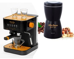 Vostara - Koffiezetapparaat - Espresso Apparaat Met Koffiemolen - koffiezetapparaat bonen - Bonenmaler - Piston - Melkopschuimer - Zwart/oranje