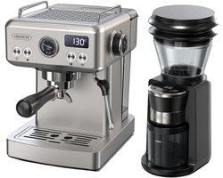 KTN® - Barista Express Espressomachine & Bonenmaler - Melkschuimsysteem - Stoompijp - Koffiemachine - Pistonmachine - Espresso - Brushed Stainless Steel - RVS