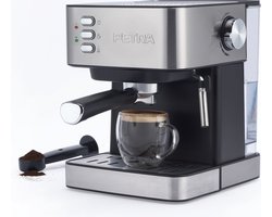 Petra Handmatige Espressomachine Met Melkopschuimer – Geschikt Voor Gemalen Koffie, 15-Bar Italiaanse Drukpomp, 1.6L Afneembare Watertank, Inclusief Maatlepel & Portafilter, 850W