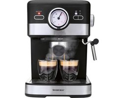 SILVERCREST® Espressomachine 1100 W - Pistonmachine - Inhoud: max. 1,5 l - 2 zeefinzetstukken voor 1 of 2 kopjes - Krachtige pompdruk van 15 bar - Draaibaar 2-in-1 hogedrukstoommondstuk