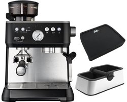 Solis Grind & Infuse Perfetta 1019 - Pistonmachine - Espressomachine met Koffiemolen - Inclusief Coffee Knock Box en Tamping Mat - Zilver