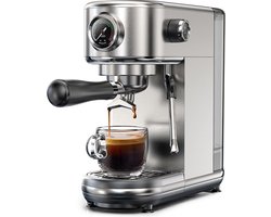 HiBREW H10B espressomachine, 20 bar extractiedruk, halfautomatisch, instelbare temperatuur en kopjesvolume, 51 mm aluminium handgreep, 1,3 liter verwijderbaar waterreservoir, zilver - EU-stekker