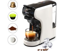 HiBREW H1A 4 IN 1 Expresso Koffiezetapparaat Compatibel met Dolce Gusto Gemalen Koffie(Wit)-Koud en Heet Extractiesysteem-19 Bar Hoge Druk-2 Kopjes Maatopties-Veilig, Geluidsarm en Makkelijk Schoon Te Maken