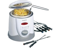 2-in-1 fonduefriteuse incl. 6 fonduevorkjes - bedieningspaneel met display - cool-touch behuizing - 1 liter olie/vet - 840 watt - wit