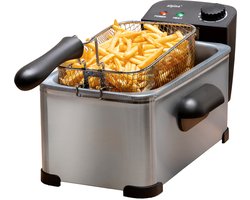 alpina Frituurpan 3 Liter - Friteuse met Instelbare Thermostaat - Frituur met Uitneembare Mand - Frietpan 2000W - 32,3 x 20,5 x 18,9 cm - RVS