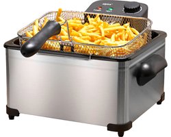 alpina Frituurpan Dubbel 5 Liter - Friteuse met Instelbare Thermostaat - Frituur met 3 Uitneembare Manden - Frietpan 2000W - 27,5 x 21,5 x 30,5 cm - RVS