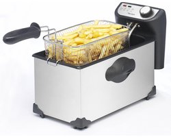 Bestron friteuse met koude zone, frituurpan met mand, inclusief kijkvenster en traploos instelbare temperatuurregelaar, 2000W, 3,5 L, kleur: rvs