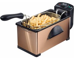 Bestron friteuse met koude zone, frituurpan met mand, inclusief kijkvenster en traploos instelbare temperatuurregelaar, 2000W, kleur: koper