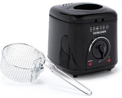 Compact 1L Mini Deep Fat Fryer - Removable Non-Stick Cooking Basket Easy Clean Non-Slip Adjustable Temperature Control Countertop Chip Pan Odour Reducing Filter 950W - 1L Oil Capacity Black