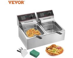 directly VEVOR - Frituurpan - Elektrische Friteuse - 12L - Dubbele Tanks van Roestvrij Staal-5000W-voor het bakken van chicken, chips, frieten, karbonades