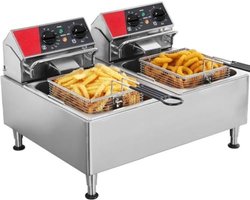 Dubbele frituurpan - Dubbele friteuse - Dubbele frietpan - 44 x 57,5 x 37,5 cm - 12,7 kg - 6000 W‎