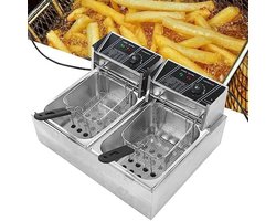 Dubbele frituurpan - Dubbele friteuse - Dubbele frietpan - ‎60 x 50 x 36 cm - 8,15 kg - Roestvrij staal - EU-stekker 220V