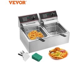 Frituurpan - Elektrische Friteuse - 12L - Dubbele Tanks van Roestvrij Staal-5000W-voor het bakken van chicken, chips, frieten, karbonades