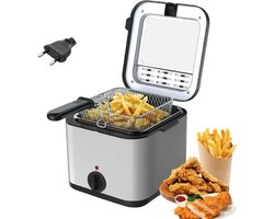 Frituurpan - Frituurpan - Elektrische Frituurpan - Frituurmachine - Verstelbare Thermostaat - Gebakken Kipgrill - Keuken Koken - 2,5L - 220V - 120W - Grijs