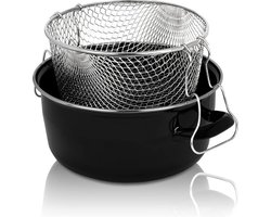 Geëmailleerde frites-pan met chroom rand en zeefinzetstuk 24 cm - perfecte warmtegeleiding - frituurpan voor friet en calamares